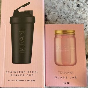 Truvani Stainless Steel Shaker Cup Blender Bottle Glass Jar Set BPA free Tumbler